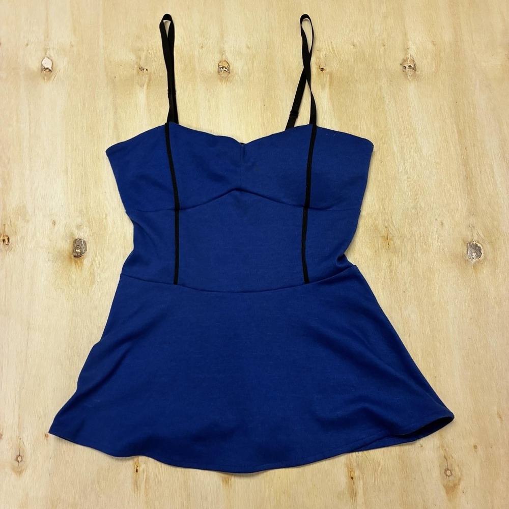 Geri C New York Tank Top Womens M Blue Sweetheart Peplum Adjustable Strap Zip